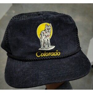 Vintage Colorado Wolf  Rope Style Corduroy Hat Nissin Cap Snapback